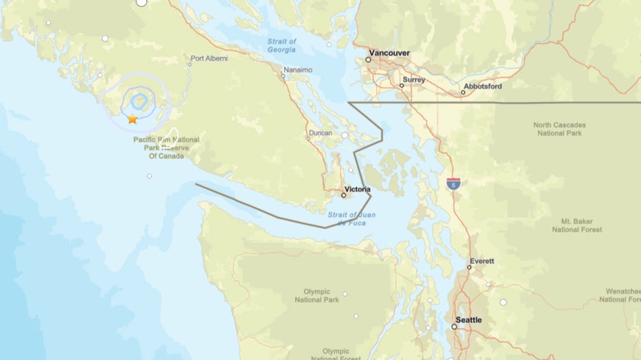According to the United States Geological Survey (USGS), the quake struck at 11:49 a.m. about 31 miles east-southeast of Tofino, British Columbia at a depth of around 3.1 miles.